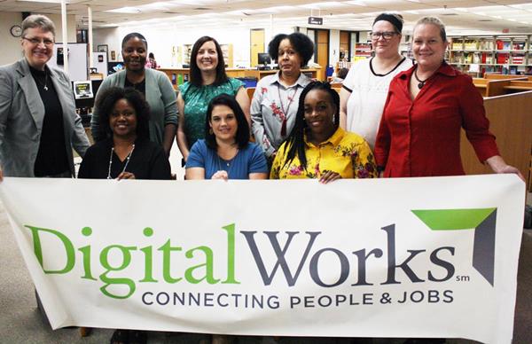 Digital Works graduates took part in classes in October 2018 for military spouses and veterans in Elizabethtown, Kentucky. 

Back Row (left to right): Tammy Spring, DW Facilitator, Linda Hunter, Wendy Dickens, Bettina Johnson, and Suzann Pittman

Front Row (left to right): Debora Smith, Christine Mahoney, Summer Darby, and Paula Clark 