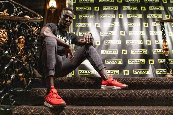 New York City's Elhadji N'dour at Karate Combat: Hollywood, January 24th, 2019, wearing Cloud Stryk cross trainers by event sponsor Clearweather Brand. Photo by Alexis Terrosa/SonderMarketing.