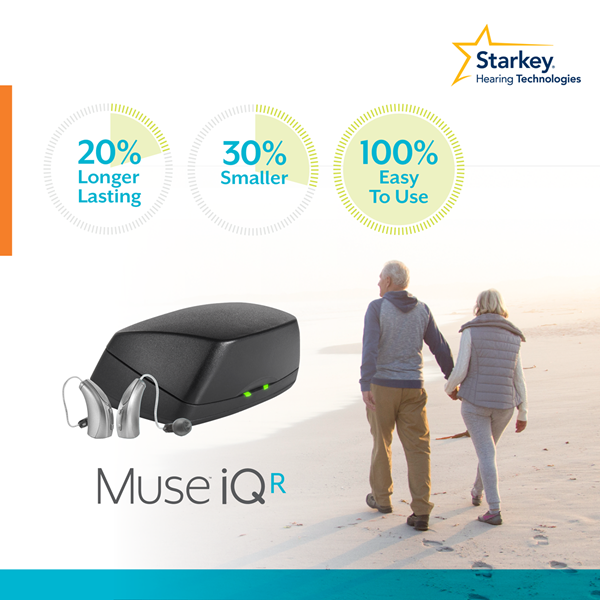Muse iQ Rechargeable is the industry's smartest rechargeable solution. Starkey’s newest technology, Muse iQ Rechargeable allows one to be present in a moment or situation that involves a sense of immersion, enabling you to feel connected to the sounds you miss during the moments that matter most. 