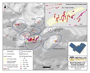 Figure 1 - Mineralized Zones, Rock Chip Samples and Soil Sample Locations from the 2018 Field Program