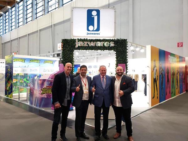 Pictured (L to R): Matt Cohen, Jazwares Director of International Sales, Hector Rubini Chief Executive & Julio Rubini Chairman of Toy Partner, and Arthur Ferreira, VP of Jazwares International Sales
