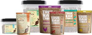 True Raw Choice & Pawzzie all-natural dehydrated pet treats and chews for dogs and cats.