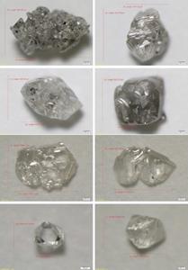 Selection of macro diamonds from mini-bulk sample CF-MAR-1