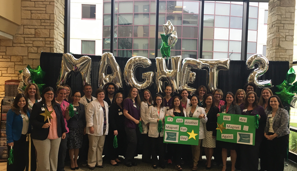 An exuberant crowd of CTCA Chicago nurses, board members, physicians and staff gathered in the main lobby of the hospital to celebrate the Magnet redesignation announcement.