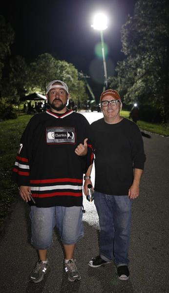 Kevin Smith and Andy McElfresh beginning overnight shoot for 'Killroy Was Here' with Ringling College students and graduates onsite at Nathan Benderson Park in Sarasota Florida July 14, 2017 Photo by Rich Schineller/Ringling College of Art and Design