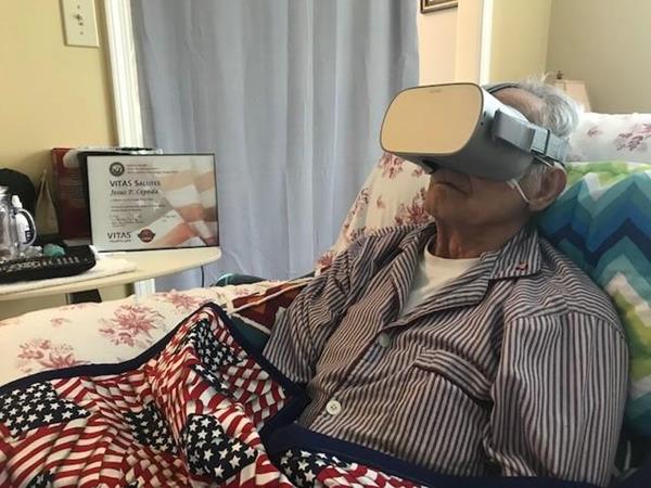 Jesus Cepeda visits his war memorials in Washington, D.C. through a virtual reality headset.