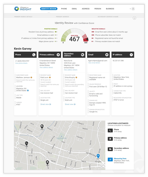 Whitepages Pro Insight Dashboard