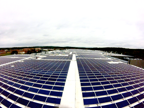 2.75 MW rooftop solar energy system in Devens, MA developed by Green Street Power Partners.