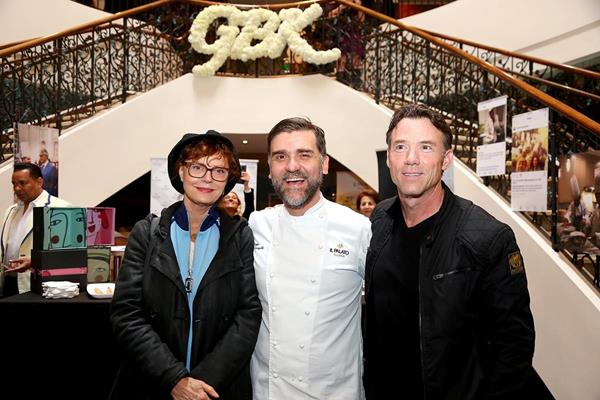 Susan Sarandon, Chef Filippo Sinisgalli of Il Palato and Terry Notary at the GBK Luxury Lounge in honor of the 90th Academy Awards. 
