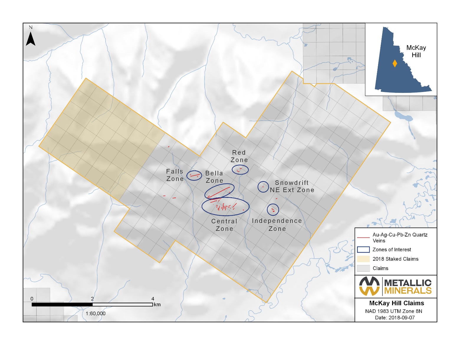 Figure 1: Map showing identified target areas and new claims at the McKay Hill Project.