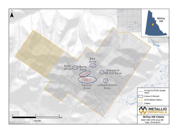 Figure 1: Map showing identified target areas and new claims at the McKay Hill Project.