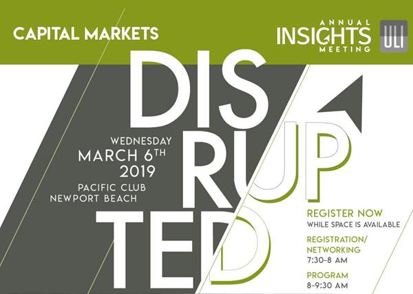 The current rate of change affecting how we do business demands a disruptive approach to the status quo in order to stay in the game. Join key leaders and disrupters at the preeminent capital markets event hosted by the Urban Land Institute Orange County/Inland Empire (ULI OC/IE) Council.