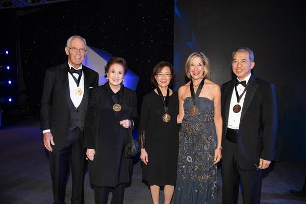 Dick Weekley, Chairman and CEO, Texans for Lawsuit Reform, Co-Founder, David Weekley Homes; Martha Turner, Founder and Chairman Emeritus, Martha Turner Properties; Dorothy Jenkins, Director, Westlake Chemical Corporation; Patricia Will, Founder & CEO, Belmont Village Senior Living; Albert Chao, President and CEO, Westlake Chemical Corporation, at the Texas Business Hall of Fame 36th Annual Induction Dinner. 
