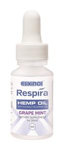 Respira CBD oil for oral, topical or vape use by Elixinol. 600mg, Grape Flavor. 