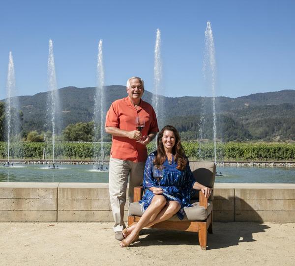 Alpha Omega vintners Robin and Michelle Baggett at their winery in the Rutherford Bench of Napa Valley. 
