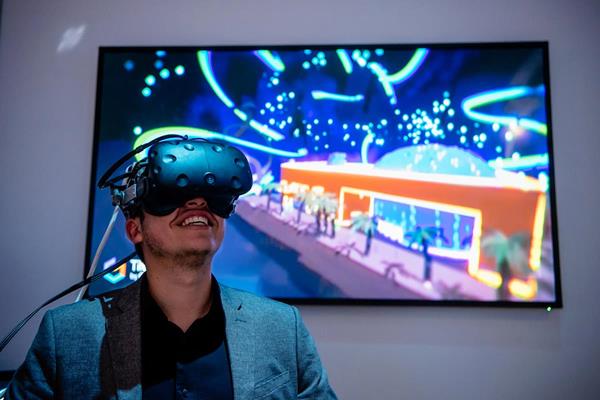A visitor explores a 3D creation in Google Tiltbrush in the new exhibit Reboot Reality at The Tech Museum of Innovation in San Jose. Visitors can paint, sculpt and fly in VR and mixed reality at The Tech starting May 26. 