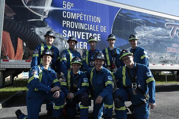 L'équipe de sauvetage minier de la Mine Renard de Stornoway, le 18 mai 2018
