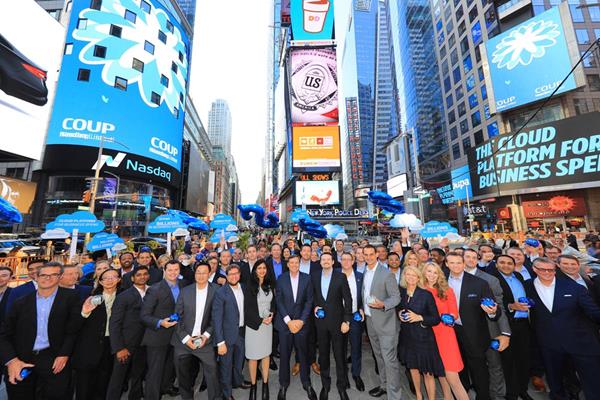 Coupa Software (Nasdaq: COUP) visits the Nasdaq MarketSite in Times Square to celebrate its initial public offering (IPO).