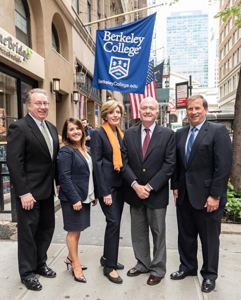 Photo Caption: Leading the new venture between Berkeley College and Rennert International in New York City are (left to right): Michael J. Smith, President, Berkeley College; Eimear Harrison, Executive Vice President, Rennert International; Cynthia Marchese, Senior Vice President, International, Berkeley College; César Rennert, President, Rennert International; and Kevin L. Luing, Board Chairman, Berkeley College, and Chairman, Berkeley Language Services.