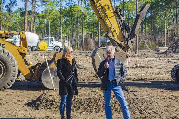 Sara Becnel, Sandestin Golf and Beach Resort, and Tom Becnel, Sandestin Investments LLC, celebrate the ground breaking for Osprey Pointe at Sandestin Golf and Beach Resort which is slated for completion Spring 2020. 