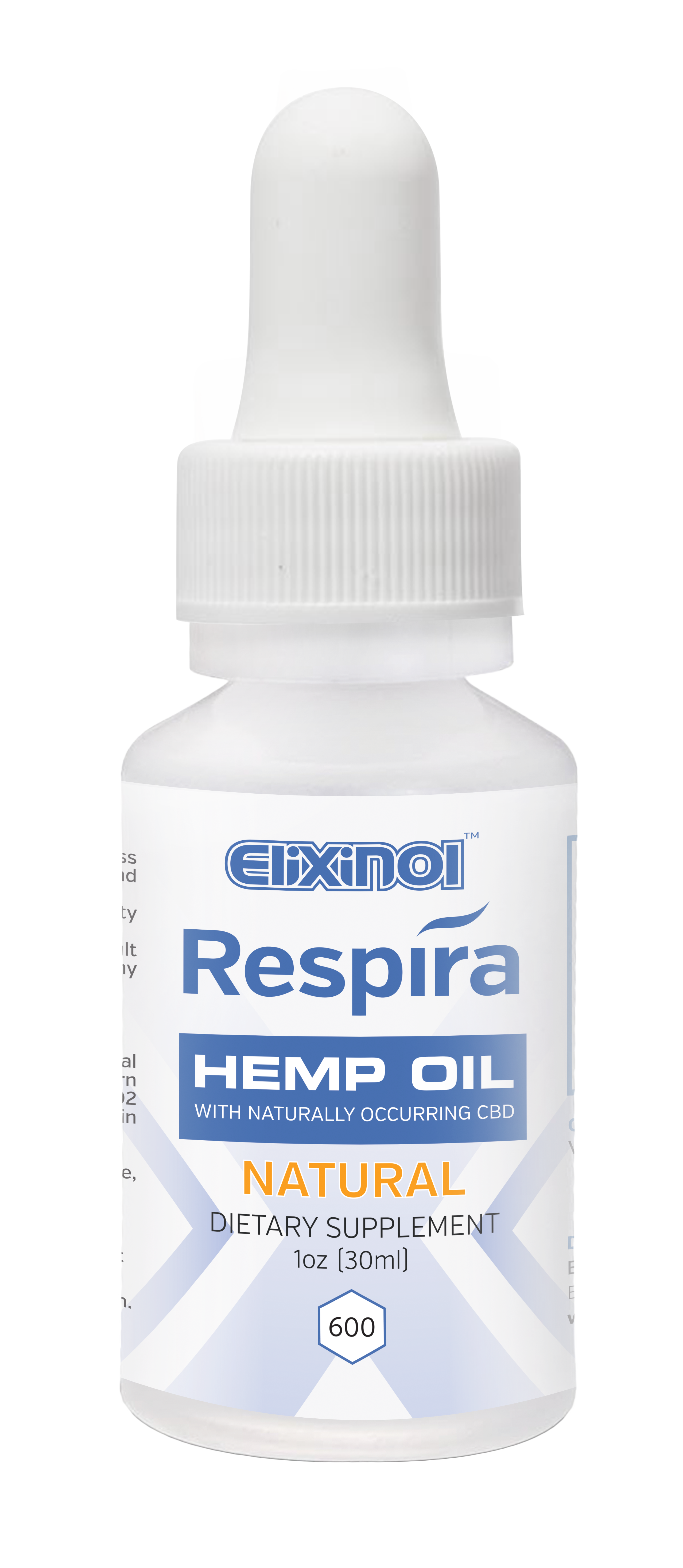 Respira CBD oil for oral, topical or vape use by Elixinol. 600mg, Natural Flavor