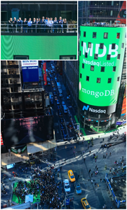 MongoDB celebrating its IPO day on Nasdaq Tower