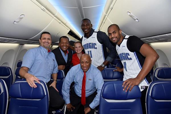 Magic players Bismack Biyombo (back left) and Arron Afflalo (right) join Southwest Airlines flight crew on one of their planes.

(All photos taken by Gary Bassing, Orlando Magic)