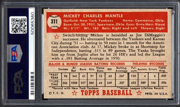 The 1952 Topps Mickey Mantle #311 card back has a story to tell as well.