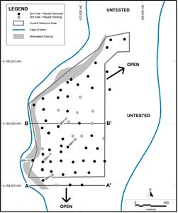 Plan of South Basin Mineral Resource area showing drill hole locations