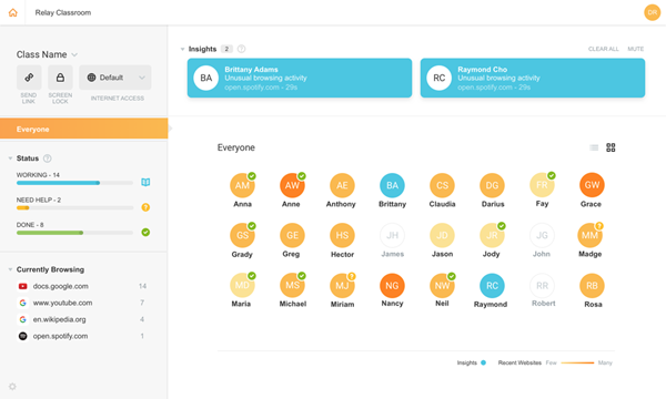 A screenshot of Classroom, Lightspeed Systems' classroom management solution for Chrome OS and Mac OS.