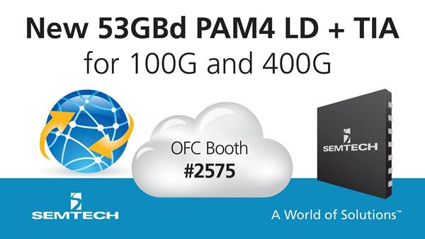 Semtech Demonstrates New 53GBaud PAM4 Linear Driver and Transimpedance Amplifier at OFC 2017