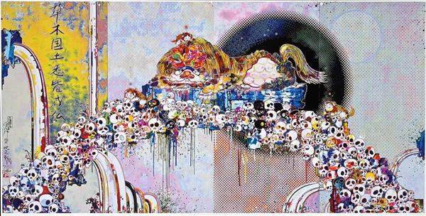 Takashi Murakami, As the Interdimensional Waves Run Through Me, offset lithograph, 28 x 55 inches