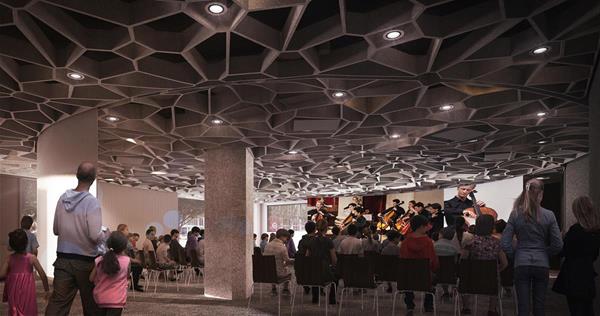 A rendering of Octave 9 showing the venue with theater-style seating. (LMN Architects)