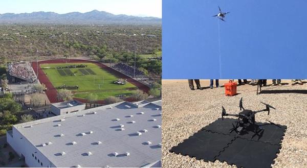 Images of Drone Aviation's FUSE Tether System and DJI Matrice drone utilized by Oro Valley police to enhance aerial security monitoring during two recent high school graduations. 