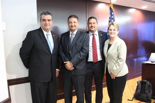 Ocean Bank executives and Homeland Security Investigations officials at the HSI presentation to bank officers. Pictured left to right are:  Agostinho Alfonso Macedo, Ocean Bank President & CEO; John Tobon, Assistant Special Agent in Charge for Homeland Security Investigations (HIS); Daniel Gutierrez, VP & Regulatory Risk Manager of Ocean Bank and Barbara Brick, SVP & Director of BSA & Compliance of Ocean Bank.
