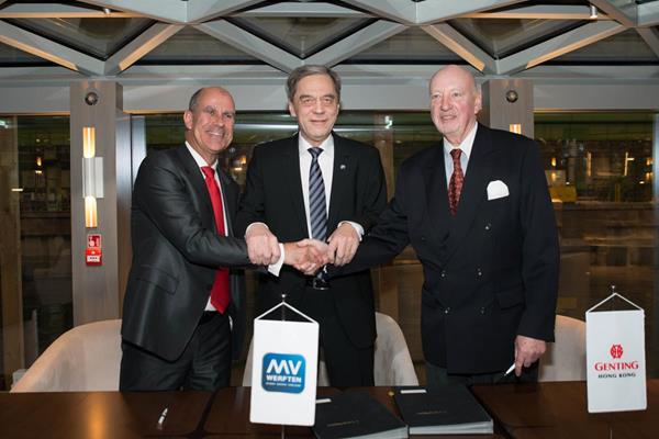 Tom Wolber (President & CEO, Crystal Cruises), Jarmo Laakso (CEO, MVW) and Joachim Hagemann (MVW) after the signing