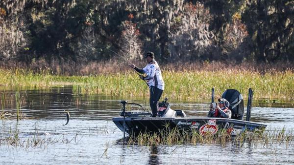 Pro John Cox of DeBary, Florida, brought five bass to the scale weighing 17 pounds, 4 ounces, to hold the lead after day two of the FLW Tour at Lake Toho presented by Ranger Boats.