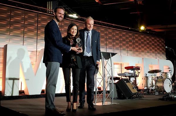 General Mills was honored by MATTER, a Minnesota-based nonprofit, as the 2018 Company That MATTERS at the 18th Annual Night To MATTER Gala on October 13. 2018. Mary Jane Laird, Executive Director, General Mills Foundation, Global Philanthropy & Volunteerism (center), accepted the award for General Mills from Tyler Van Eps, Vice President of Corporate Relations for MATTER (left) and Marcel Smits, Chief Financial Officer of Cargill (right), last year's winner. 