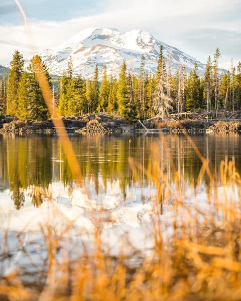 An inspiring view of Bend, Oregon's Mt. Bachelor from Sparks Lake.