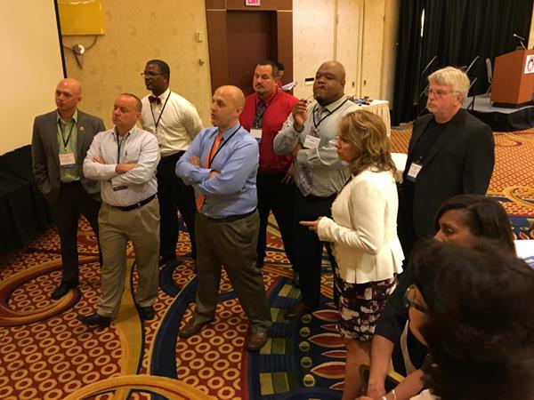 A breakout group of 2017 NASSP Principals of the Year brainstorm ideas to improve school climate and culture. 