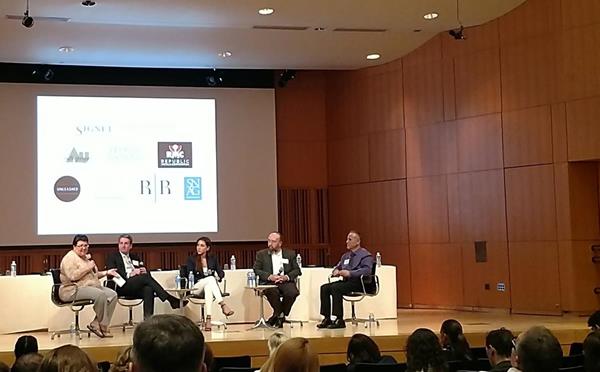 Panel: (left to right) Andrea Hill, founder/CEO Hill Mgt. Group; Linus Drogs, owner/pres. AU Enterprises; Lindsey Rubin, corp. secretary, Republic Metals Corporation; Stewart Grice, VP mill products, Hoover & Strong; and Ted Doudak, founder/CEO, Riva Precision Mfg.
