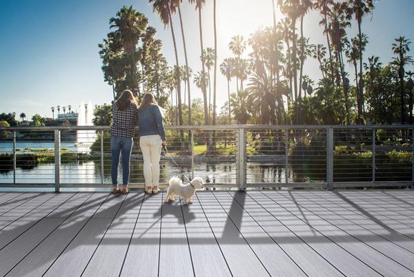 TruOrganics™ composite decking features a leading durability, ideal for commercial installations and high-traffic walkways. Pictured: Tahoe wide planks