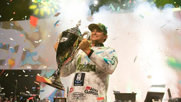 FLW Tour rookie Justin Atkins of Florence, Alabama, brought a five-bass limit to the scale Sunday weighing 22 pounds, 1 ounce – the second-heaviest limit ever weighed in the 22-year history of the Forrest Wood Cup – to earn the win at the 2017 Forrest Wood Cup on Lake Murray and the $300,000 top cash prize. 