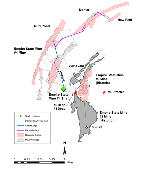 Figure 1. Newly Identified Near-Mine Mineralized Zones - #2 Deep, NE Streeter and #1 Deep