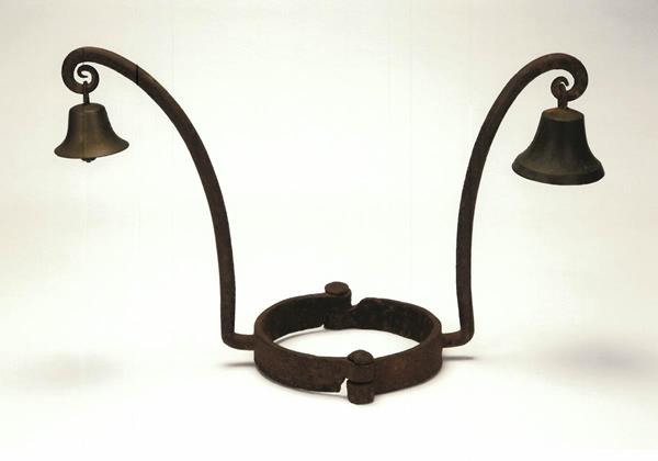 Slave collar with bells; between 1800 and 1865; iron and brass; courtesy of the Holden Family Collection


