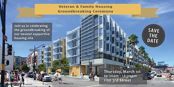 Swords to Plowshares and Chinatown Community Development Center celebrate the groundbreaking of their latest housing site, which will become home to 62 formerly homeless veterans and 56 low-income families. 