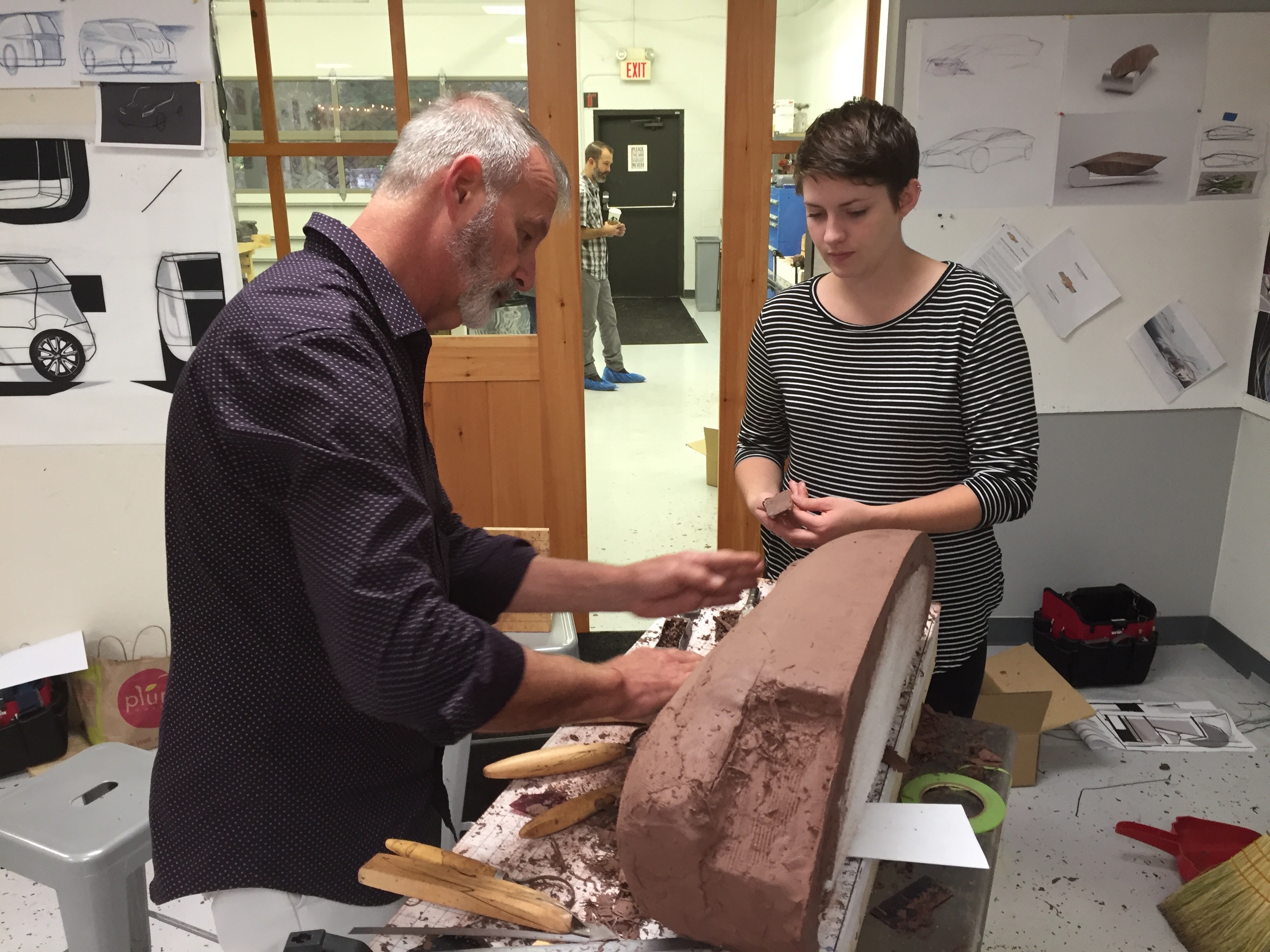 Don Grzebienik, clay sculptor for General Motors, works with Kadi Richardson from Cedarville University's Industrial and Innovative Design program. Cedarville's program is ranked No. 5 nationally according to CollegeValuesOnline.com.