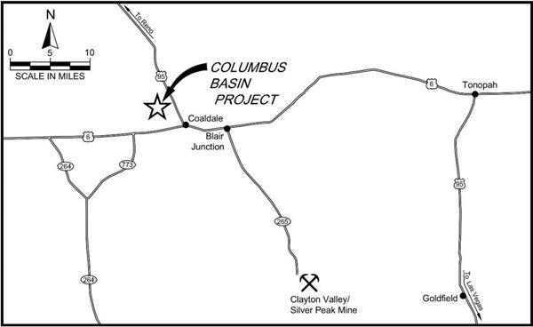Location Map, Columbus Basin Project, Esmeralda County, Nevada.