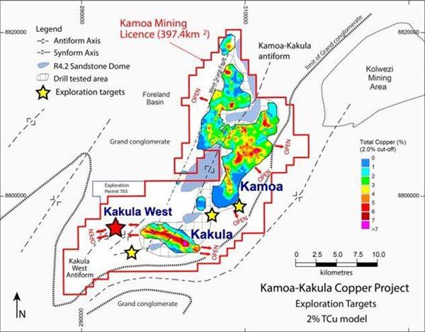 Kamoa-Kakula Copper Project geology showing Kakula Discovery area open  for significant expansion along trend to the west