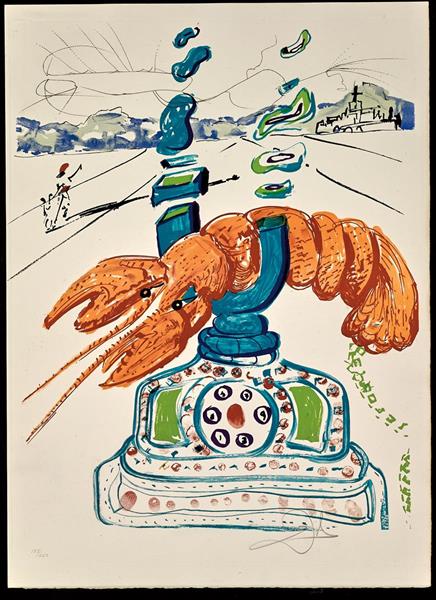 Salvador Dalí, Cybernetic Lobster Telephone, hand signed lithograph and etching, 28 x 21.25 inches